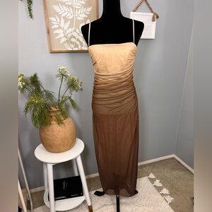Elegant Tan and Brown Ruched Dress